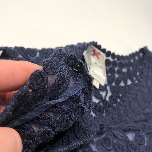 YOANA Baraschi BHLDN Navy Embroidered Floral Leaf Lace 100% Silk Cocktail Dress - Picture 14 of 16